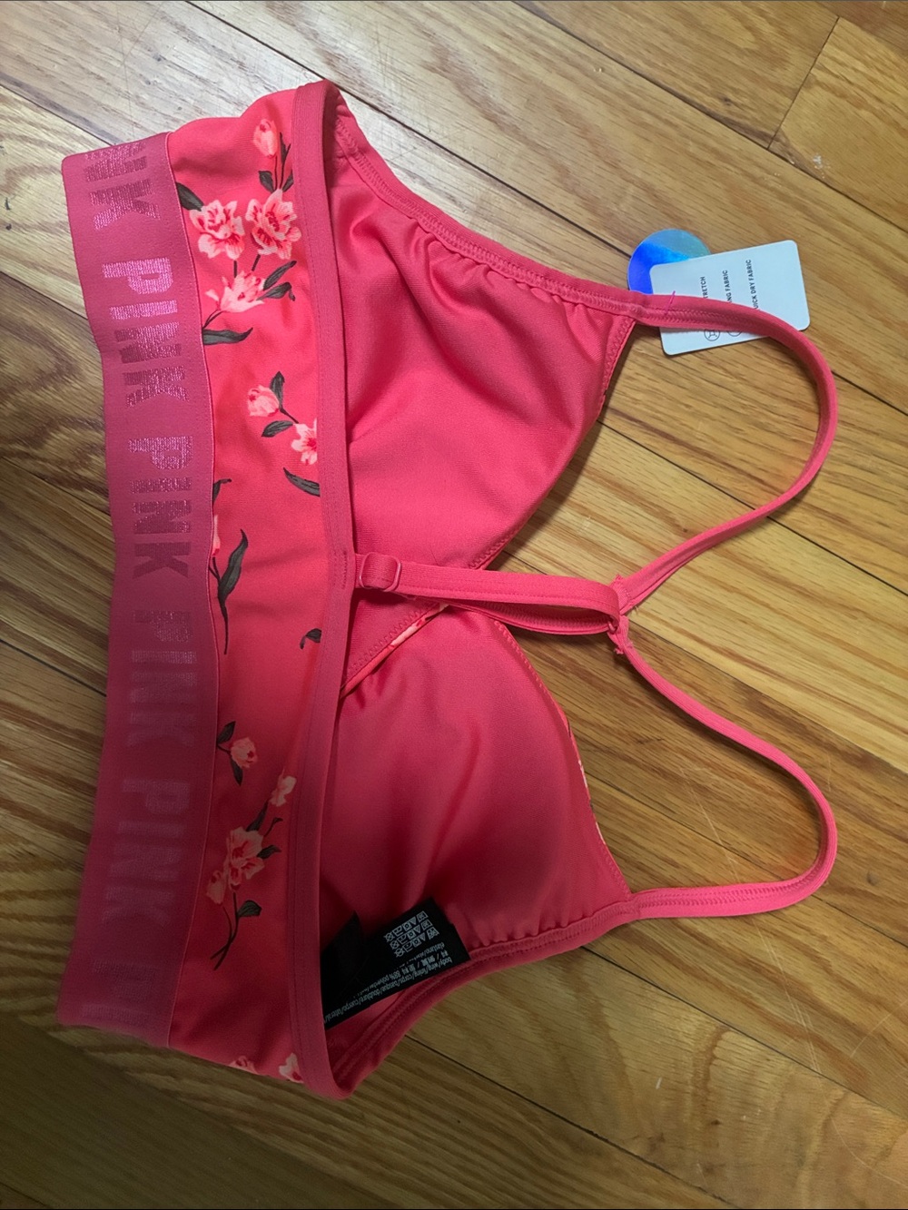 PINK Victoria's Secret Coral Pink Floral Sports Bra - Picture 4 of 6